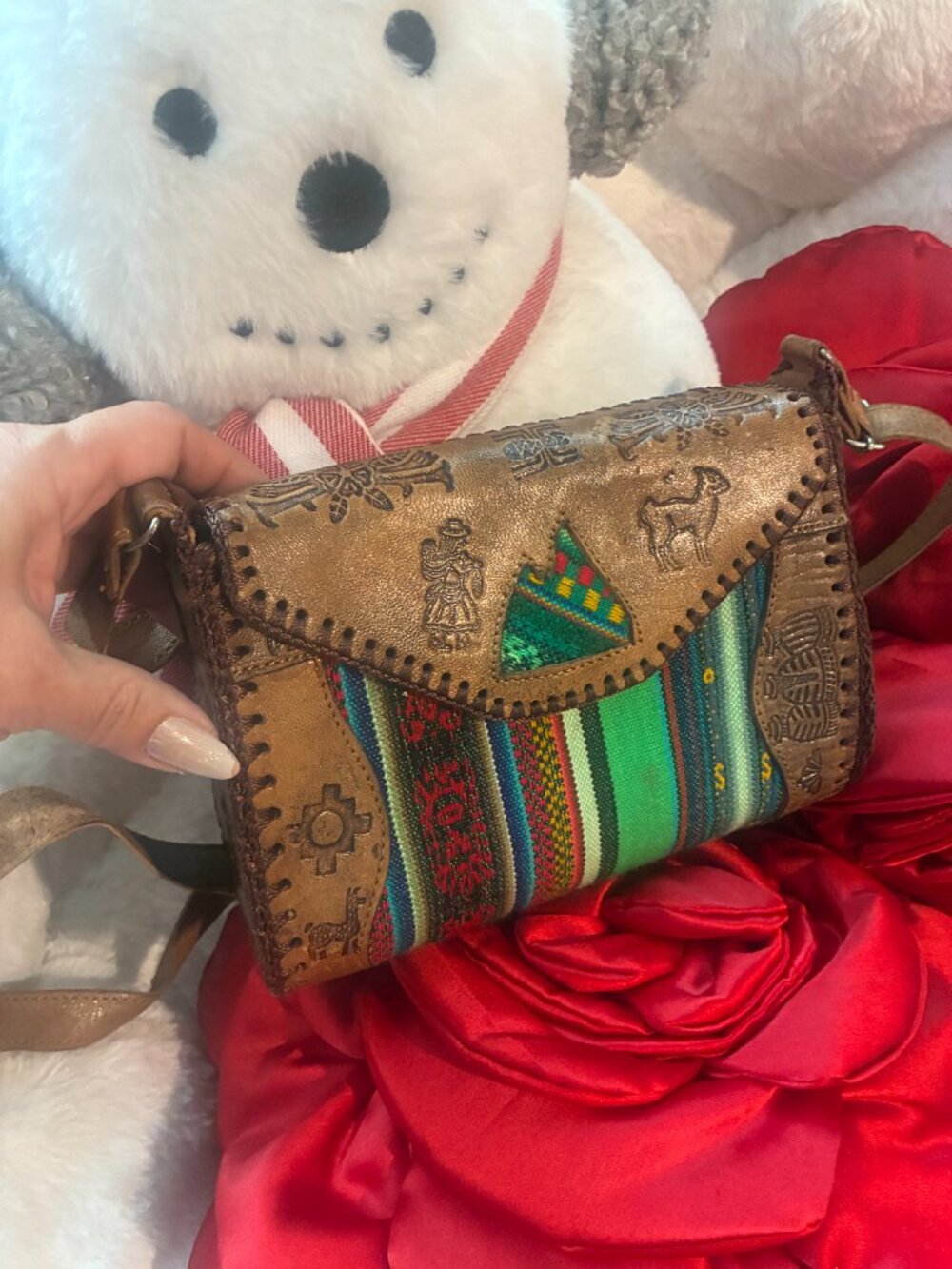 Real Leather And Peruvian Handmade with manta Purse
